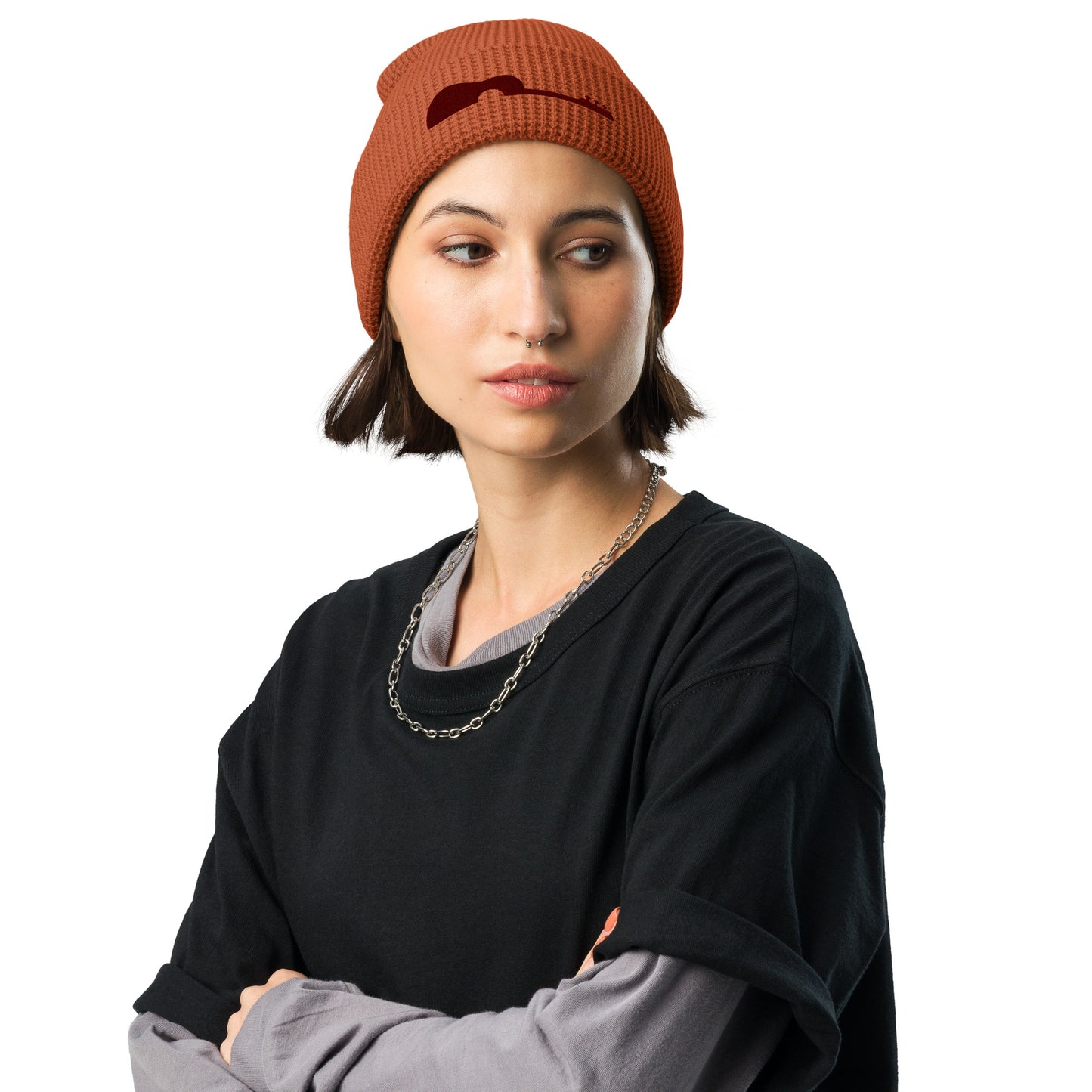 Guitar Logo Waffle beanie - Rust and Red